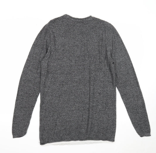 George Mens Grey Round Neck Acrylic Pullover Jumper Size S Long Sleeve