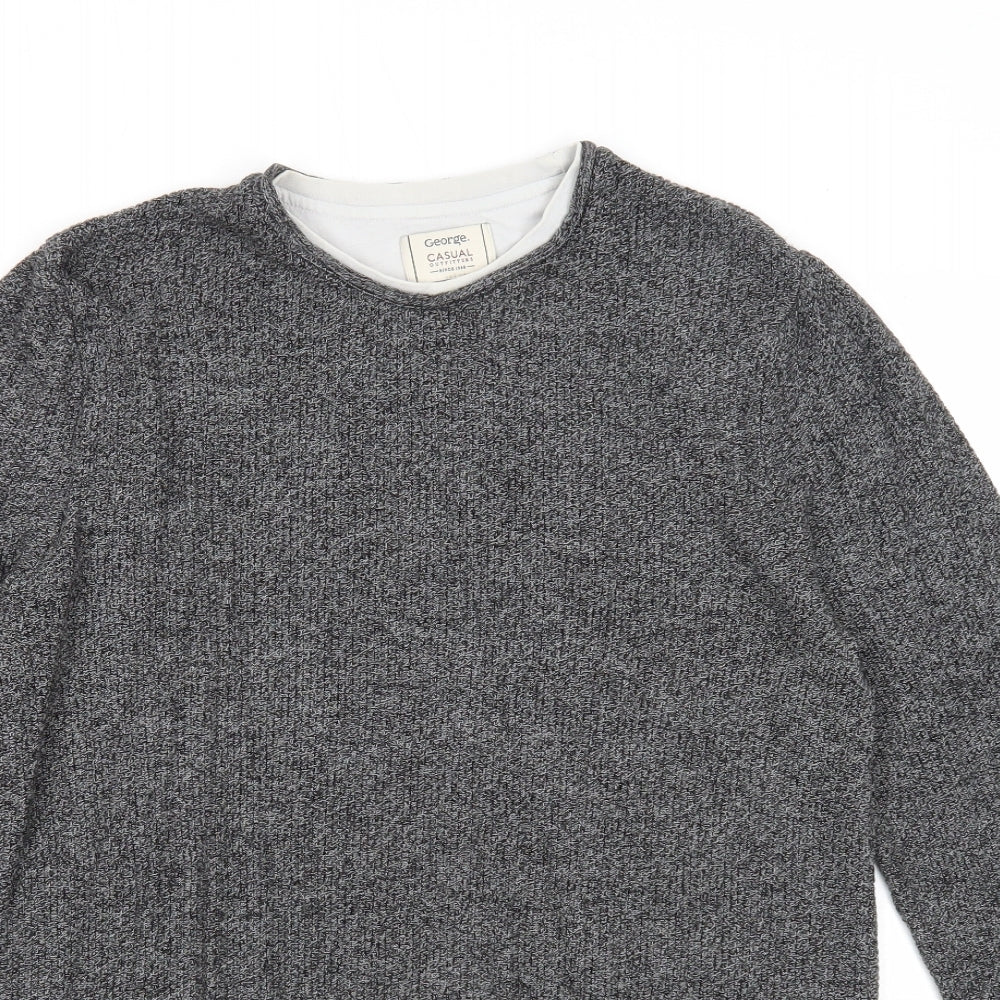 George Mens Grey Round Neck Acrylic Pullover Jumper Size S Long Sleeve