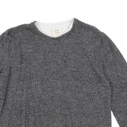 George Mens Grey Round Neck Acrylic Pullover Jumper Size S Long Sleeve