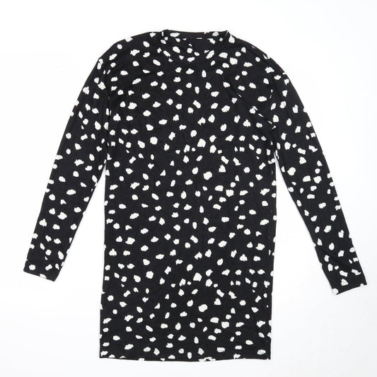 F&F Womens Black Geometric Polyester A-Line Size 6 Round Neck Pullover