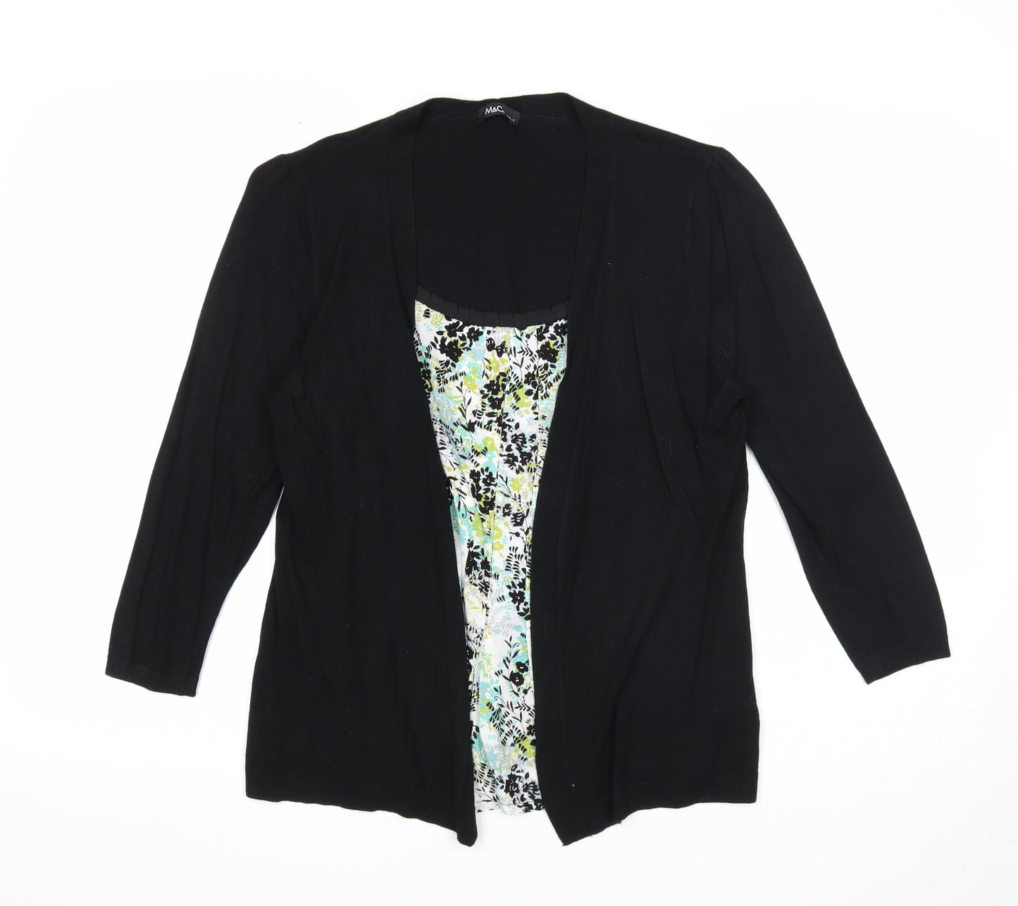 M&Co Womens Black Floral Viscose Basic Blouse Size S Scoop Neck - Twin Set