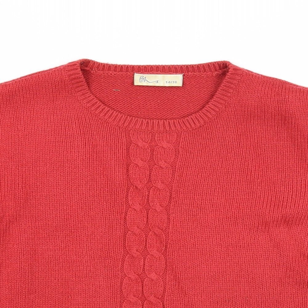 BHS Womens Red Round Neck Acrylic Pullover Jumper Size 14