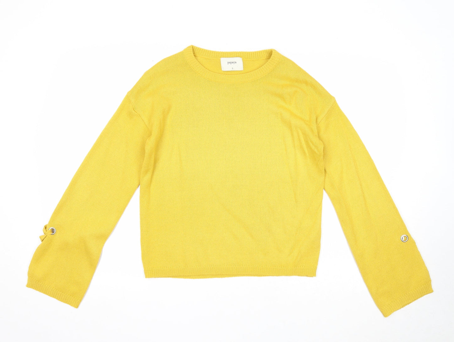 Womens UK Size S Papaya Yellow Pullover Jumper