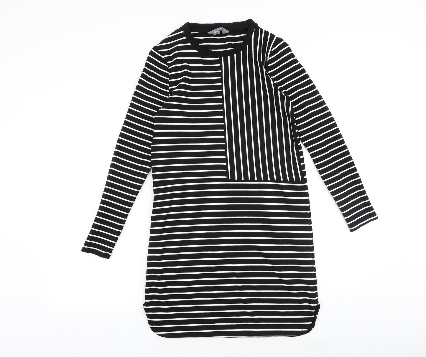 Debenhams Womens Black Striped Viscose A-Line Size 10 Round Neck Pullover