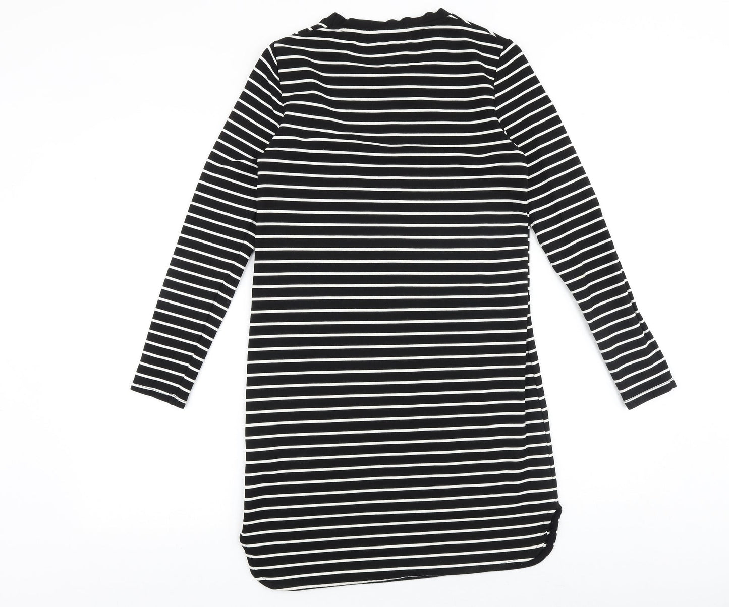 Debenhams Womens Black Striped Viscose A-Line Size 10 Round Neck Pullover