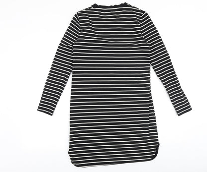 Debenhams Womens Black Striped Viscose A-Line Size 10 Round Neck Pullover
