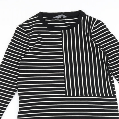 Debenhams Womens Black Striped Viscose A-Line Size 10 Round Neck Pullover