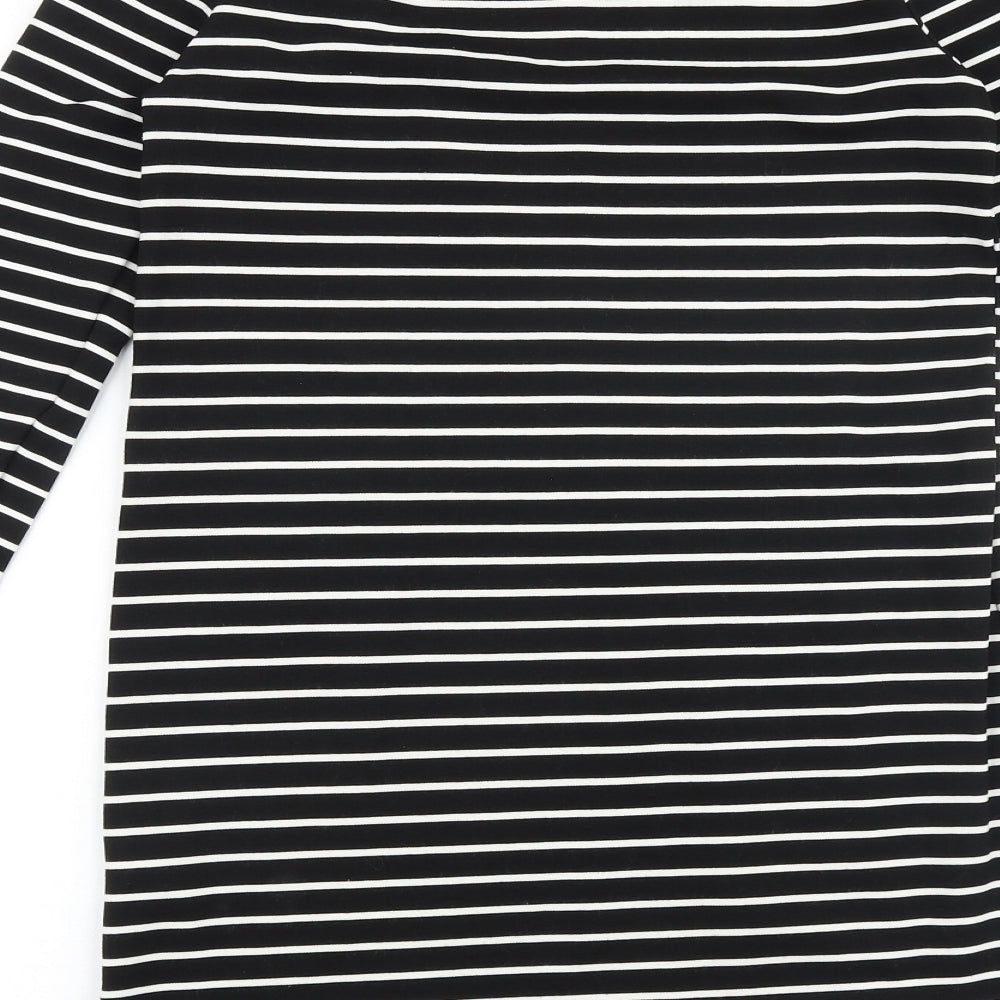 Debenhams Womens Black Striped Viscose A-Line Size 10 Round Neck Pullover