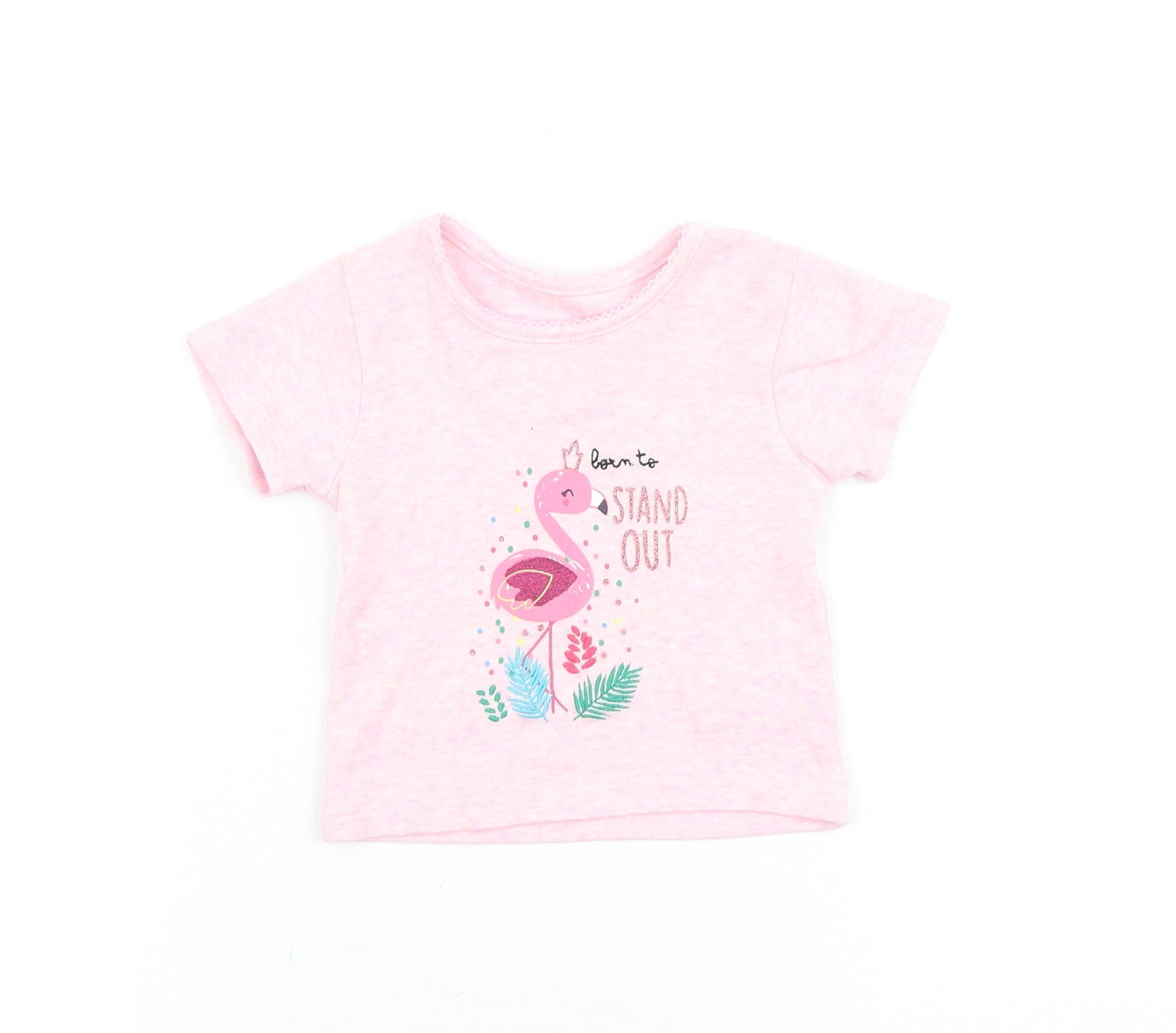 Primark Baby Pink Cotton Basic T-Shirt Size 6-9 Months Round Neck Pullover - Born to Stand Out Flamingo