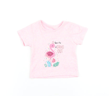 Primark Baby Pink Cotton Basic T-Shirt Size 6-9 Months Round Neck Pullover - Born to Stand Out Flamingo