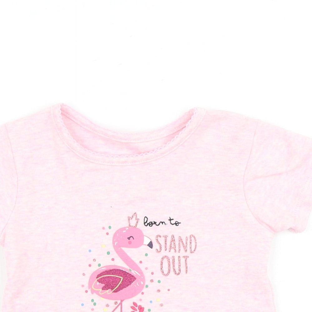 Primark Baby Pink Cotton Basic T-Shirt Size 6-9 Months Round Neck Pullover - Born to Stand Out Flamingo