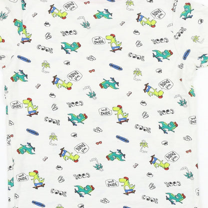 Matalan Boys White Geometric 100% Cotton Basic T-Shirt Size 5-6 Years Round Neck Pullover - Dinosaur