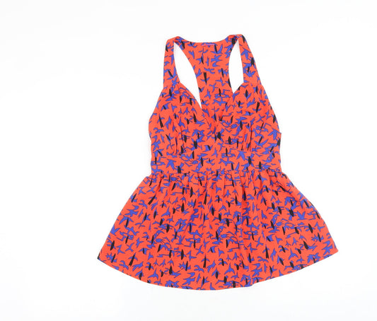 George Womens Orange Geometric Polyester Basic Tank Size 6 V-Neck