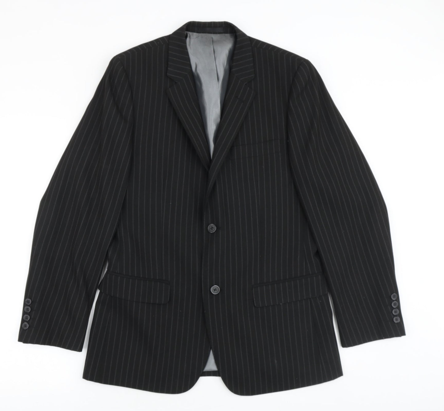 Avenue Mens Black Striped Viscose Jacket Blazer Size 38 Regular