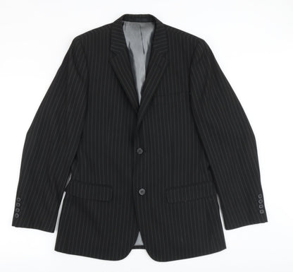 Avenue Mens Black Striped Viscose Jacket Blazer Size 38 Regular