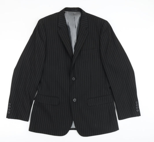 Avenue Mens Black Striped Viscose Jacket Blazer Size 38 Regular