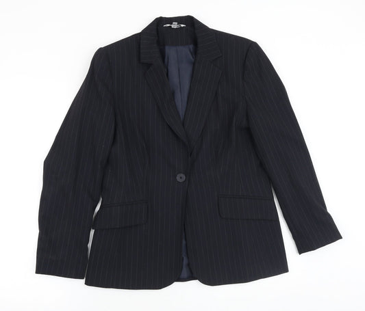 M&Co Womens Black Striped Viscose Jacket Blazer Size 12