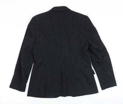M&Co Womens Black Striped Viscose Jacket Blazer Size 12