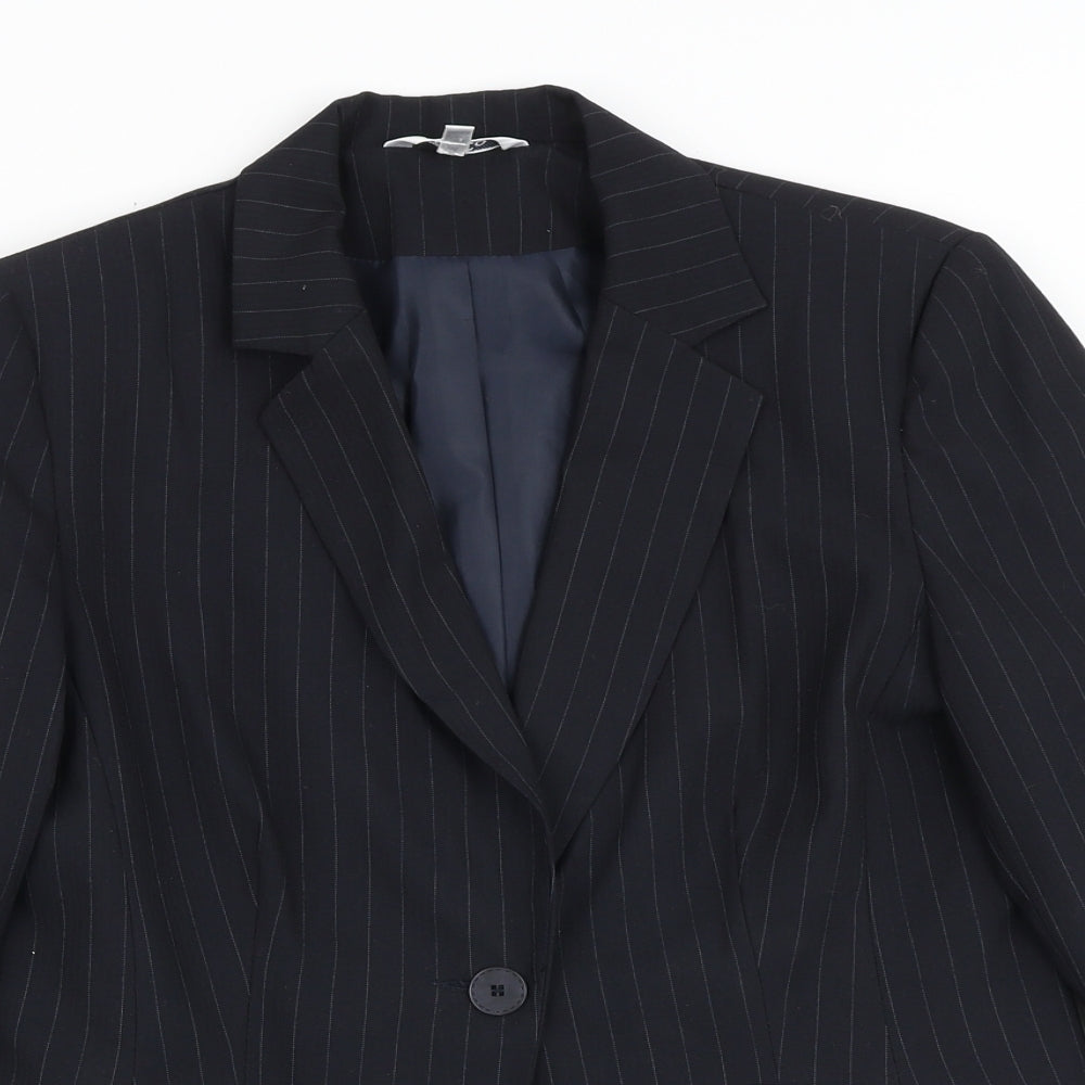 M&Co Womens Black Striped Viscose Jacket Blazer Size 12