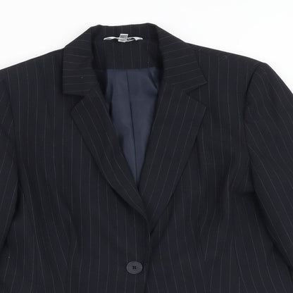 M&Co Womens Black Striped Viscose Jacket Blazer Size 12