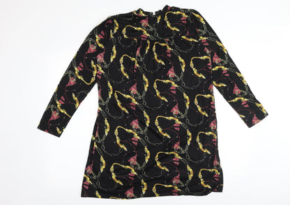 PEP&CO Womens Black Geometric Polyester A-Line Size 10 Round Neck Button