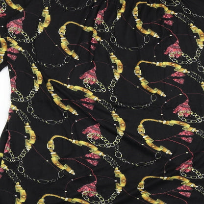 PEP&CO Womens Black Geometric Polyester A-Line Size 10 Round Neck Button