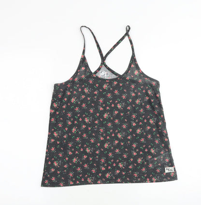 Ocean Pacific Womens Black Floral Polyester Camisole Tank Size 10 Scoop Neck