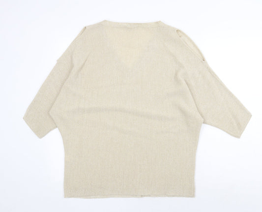George Womens Gold V-Neck Acrylic Pullover Jumper Size L - Split Sleeve