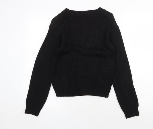 Glamorous Womens Black Boat Neck Acrylic Pullover Jumper Size XS