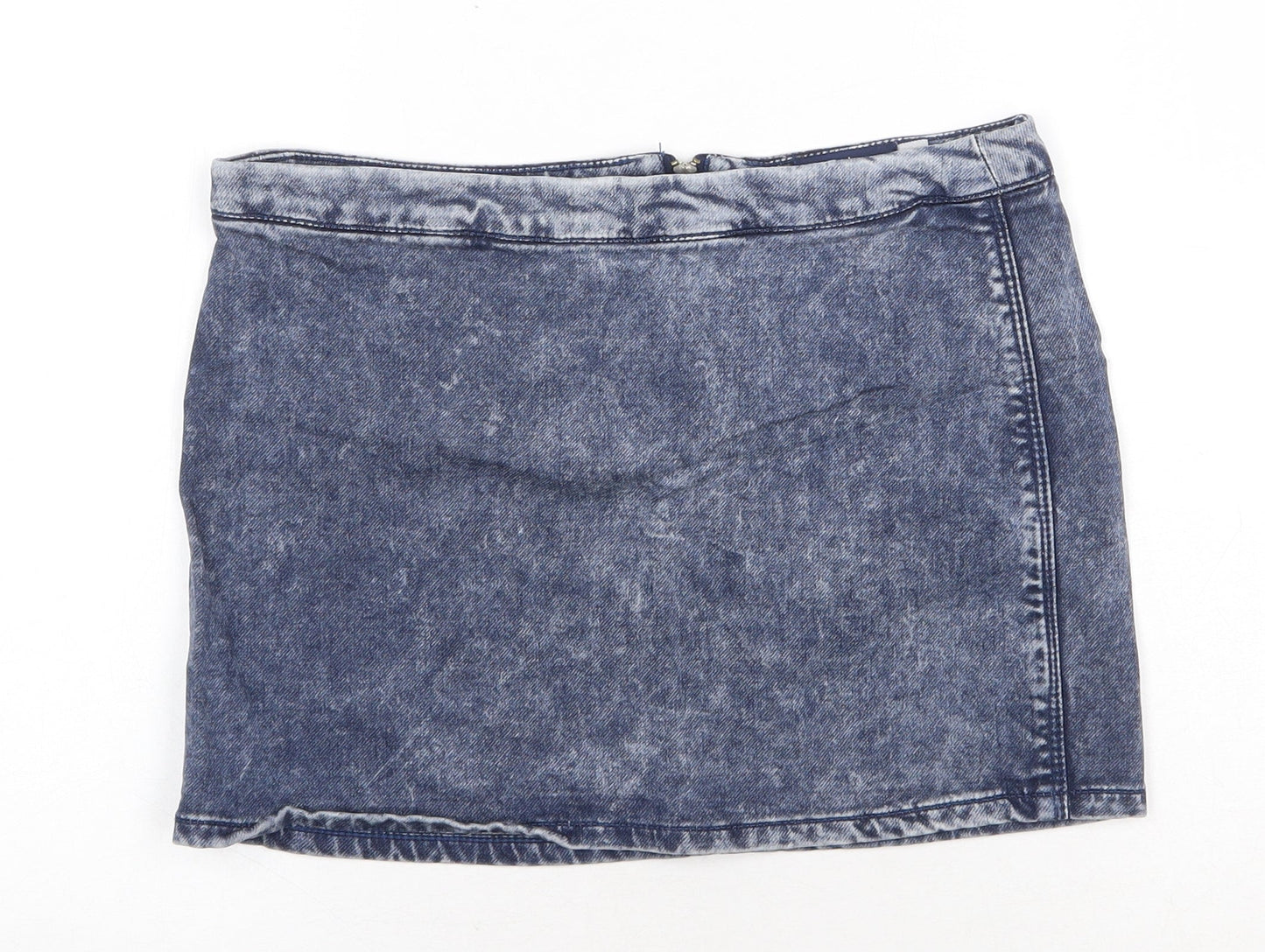 Bershka Womens Blue Cotton Mini Skirt Size L Zip