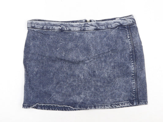Bershka Womens Blue Cotton Mini Skirt Size L Zip