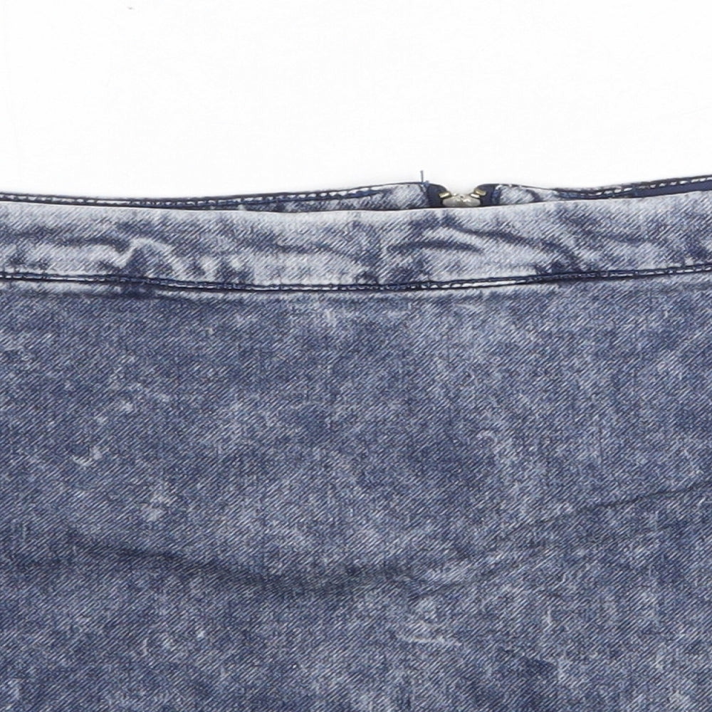 Bershka Womens Blue Cotton Mini Skirt Size L Zip