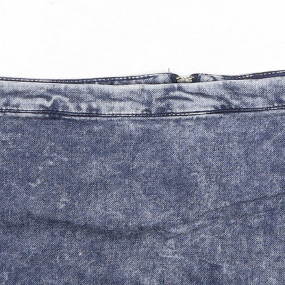 Bershka Womens Blue Cotton Mini Skirt Size L Zip