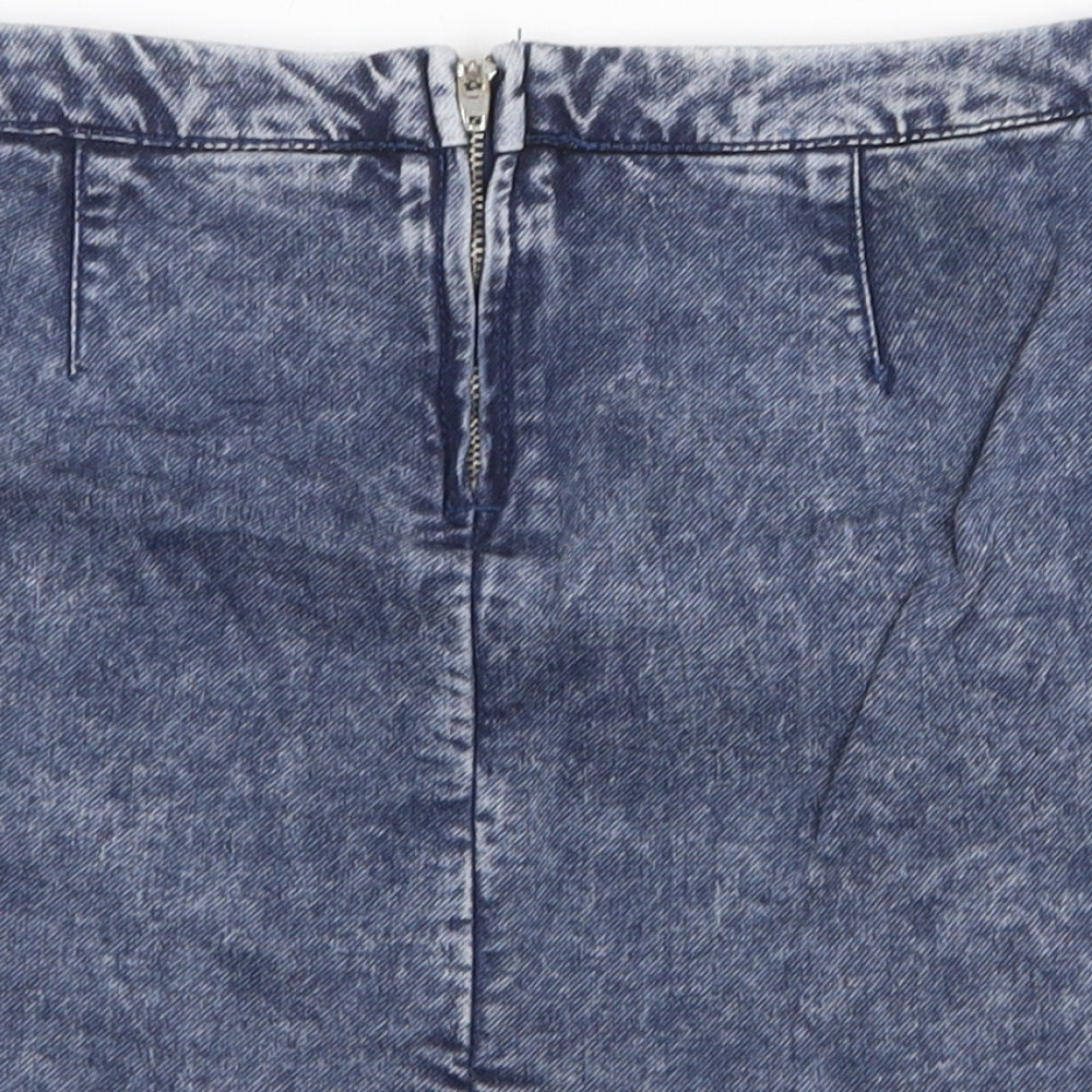 Bershka Womens Blue Cotton Mini Skirt Size L Zip