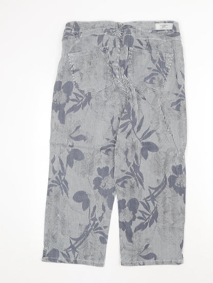 Stooker Womens Blue Striped Cotton Trousers Size 34 in Regular Zip - Flower Pattern
