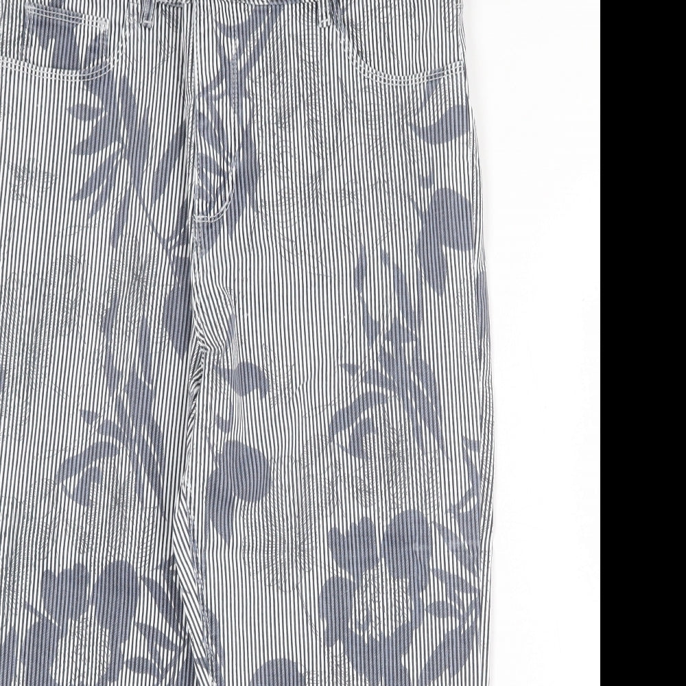 Stooker Womens Blue Striped Cotton Trousers Size 34 in Regular Zip - Flower Pattern