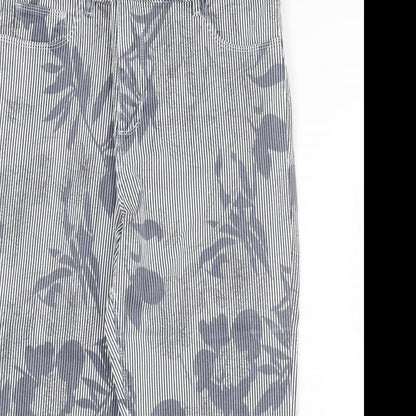 Stooker Womens Blue Striped Cotton Trousers Size 34 in Regular Zip - Flower Pattern