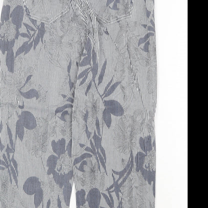 Stooker Womens Blue Striped Cotton Trousers Size 34 in Regular Zip - Flower Pattern