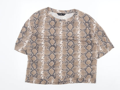 F&F Womens Brown Animal Print Polyester Basic T-Shirt Size 8 Scoop Neck - Snake Skin Print