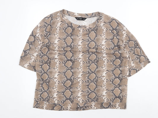 F&F Womens Brown Animal Print Polyester Basic T-Shirt Size 8 Scoop Neck - Snake Skin Print