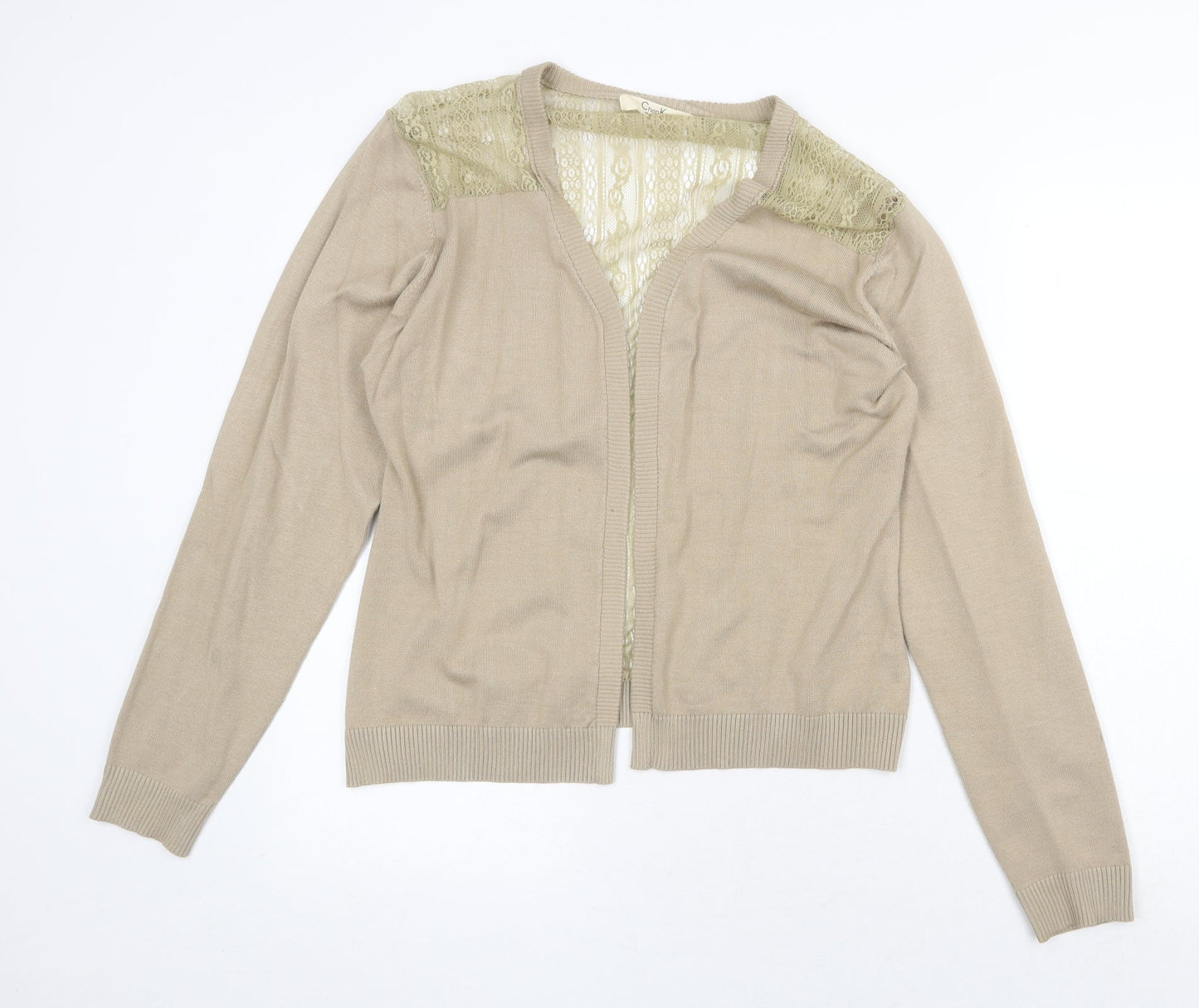 Chen Ke Womens Beige V-Neck Cotton Cardigan Jumper Size XL