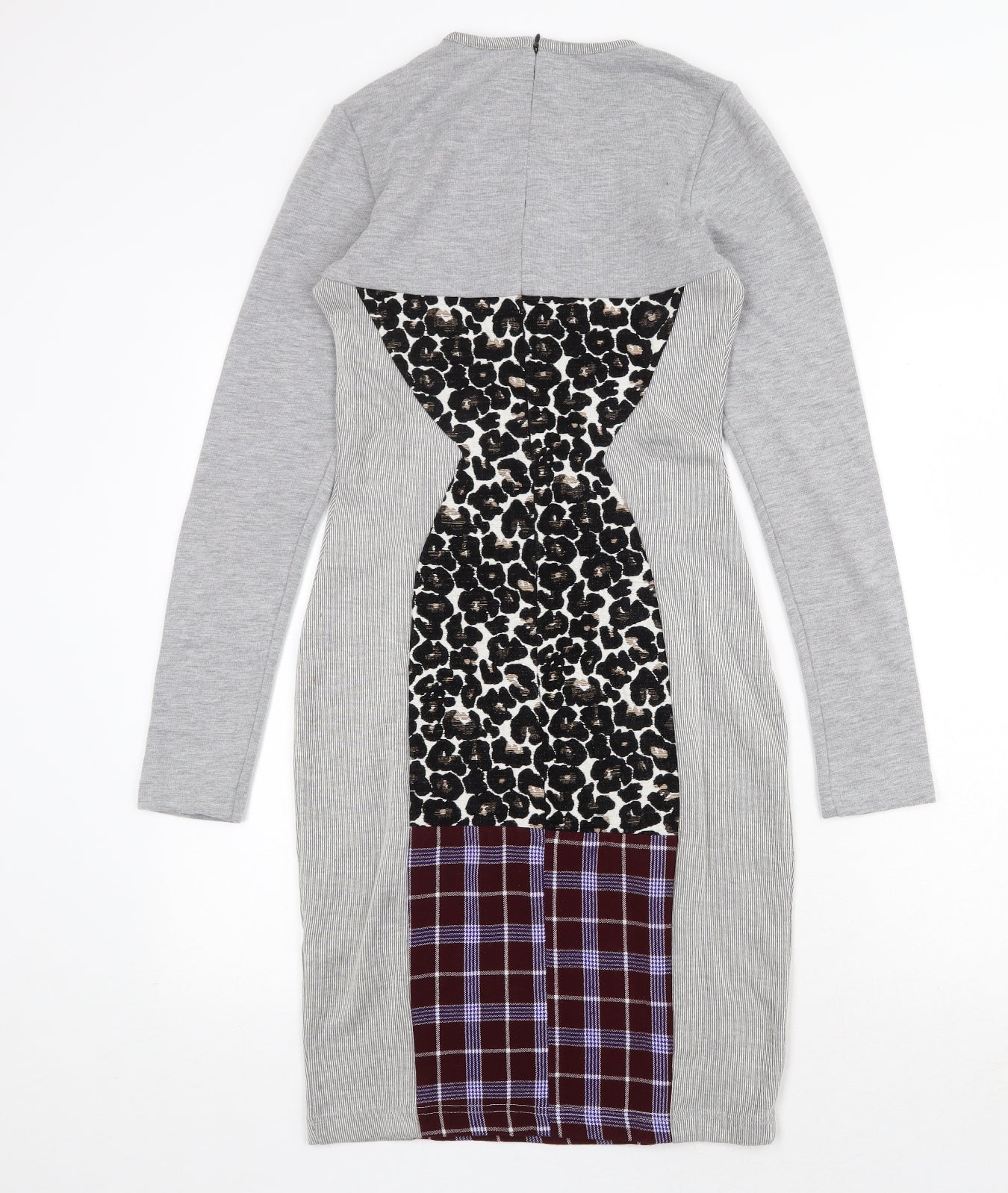 ASOS Womens Grey Geometric Polyester Jumper Dress Size 8 Round Neck Zip