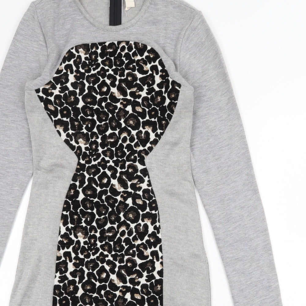 ASOS Womens Grey Geometric Polyester Jumper Dress Size 8 Round Neck Zip