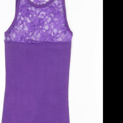 PK Clothing Womens Purple Polyester Bodycon Size S Round Neck Pullover