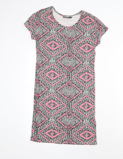 F&F Womens Black Geometric Viscose A-Line Size 6 Scoop Neck Pullover