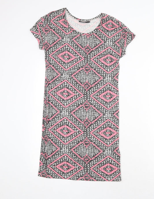 F&F Womens Black Geometric Viscose A-Line Size 6 Scoop Neck Pullover