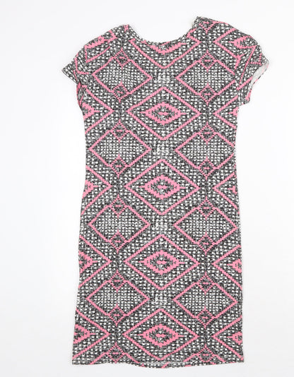 F&F Womens Black Geometric Viscose A-Line Size 6 Scoop Neck Pullover