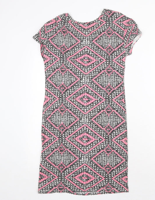 F&F Womens Black Geometric Viscose A-Line Size 6 Scoop Neck Pullover