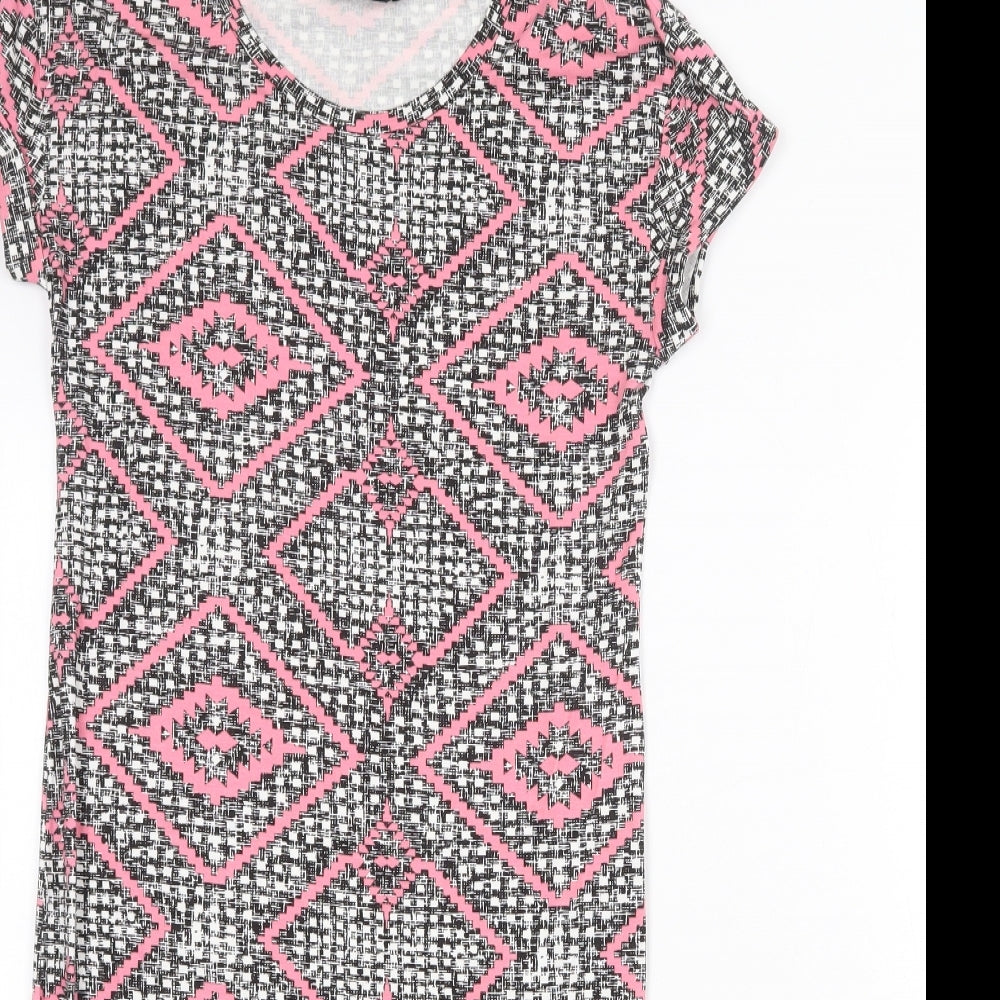 F&F Womens Black Geometric Viscose A-Line Size 6 Scoop Neck Pullover