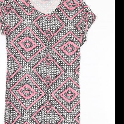 F&F Womens Black Geometric Viscose A-Line Size 6 Scoop Neck Pullover